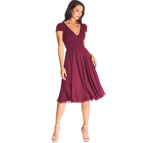 DRESS THE POPULATION COREY DRESS IN DARK MAGENTA - Picture 1 of 14